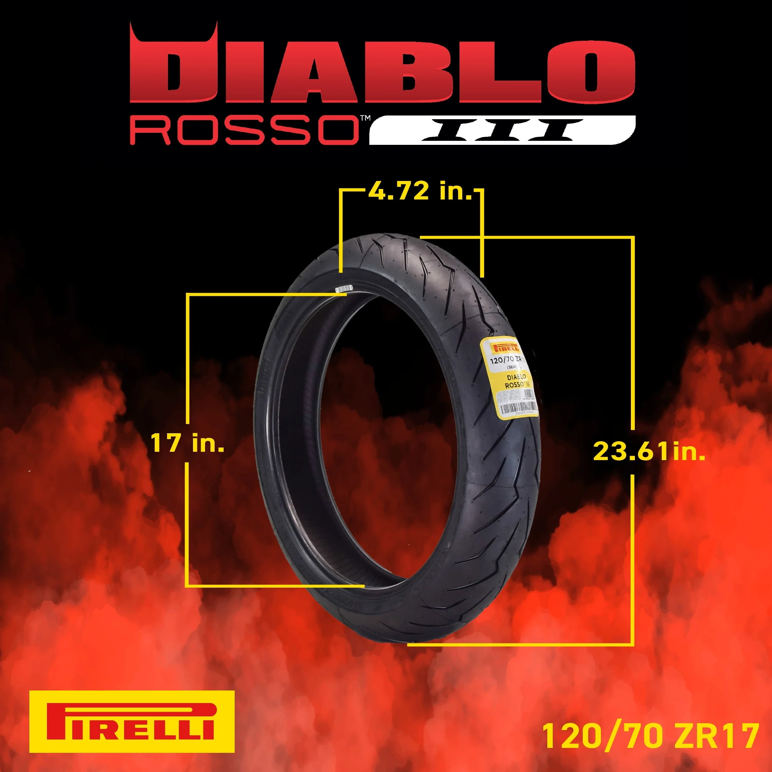 Pirelli Diablo Rosso III 120/70ZR17 160/60ZR17 Front & Rear Motorcycle Tire Set 120/70-17 160/60-17