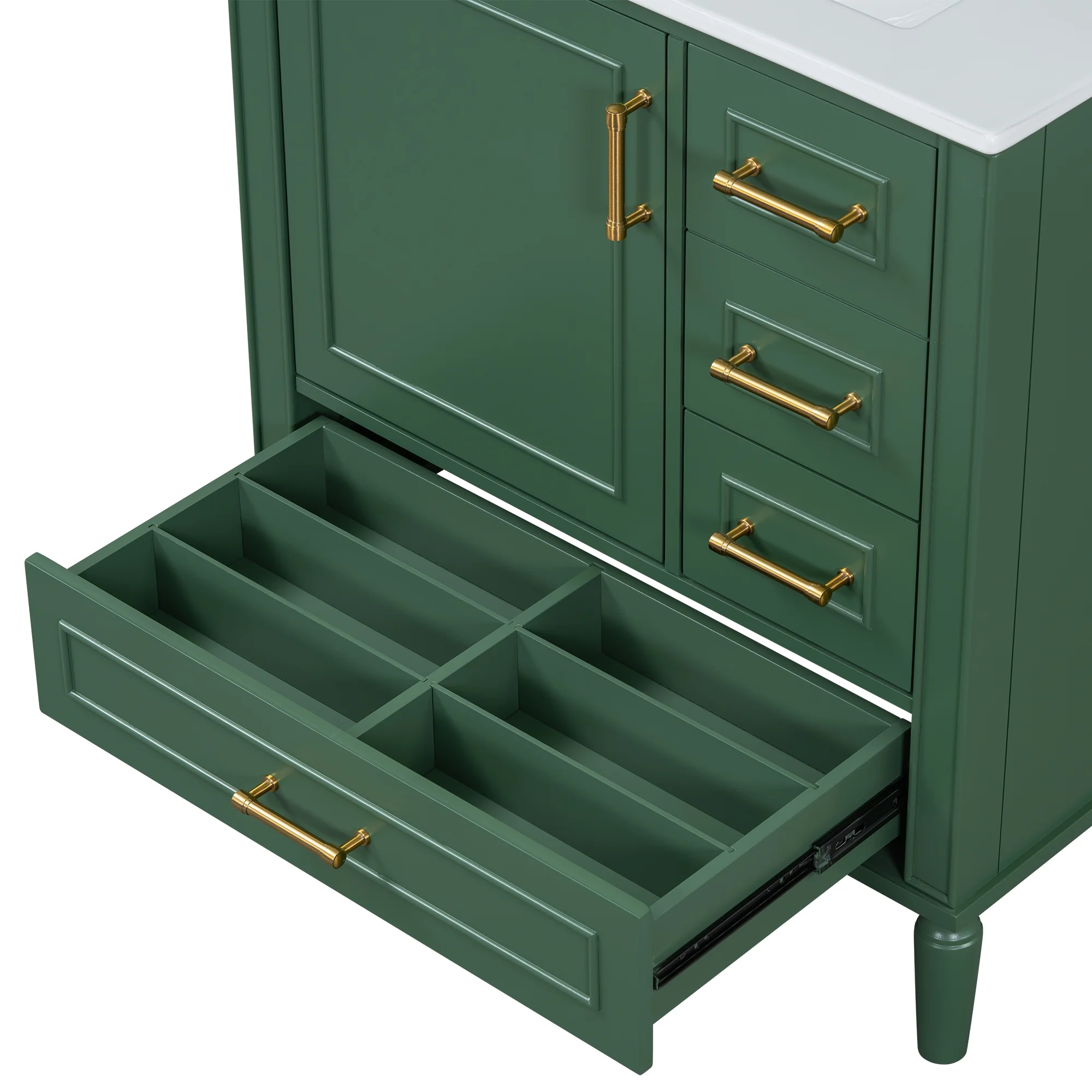 ENSHUI Traditional 30-Inch Bathroom Vanity Set, Floor Standing, with Three Drawers, Soft Close Doors, Long Gold Metal Handles