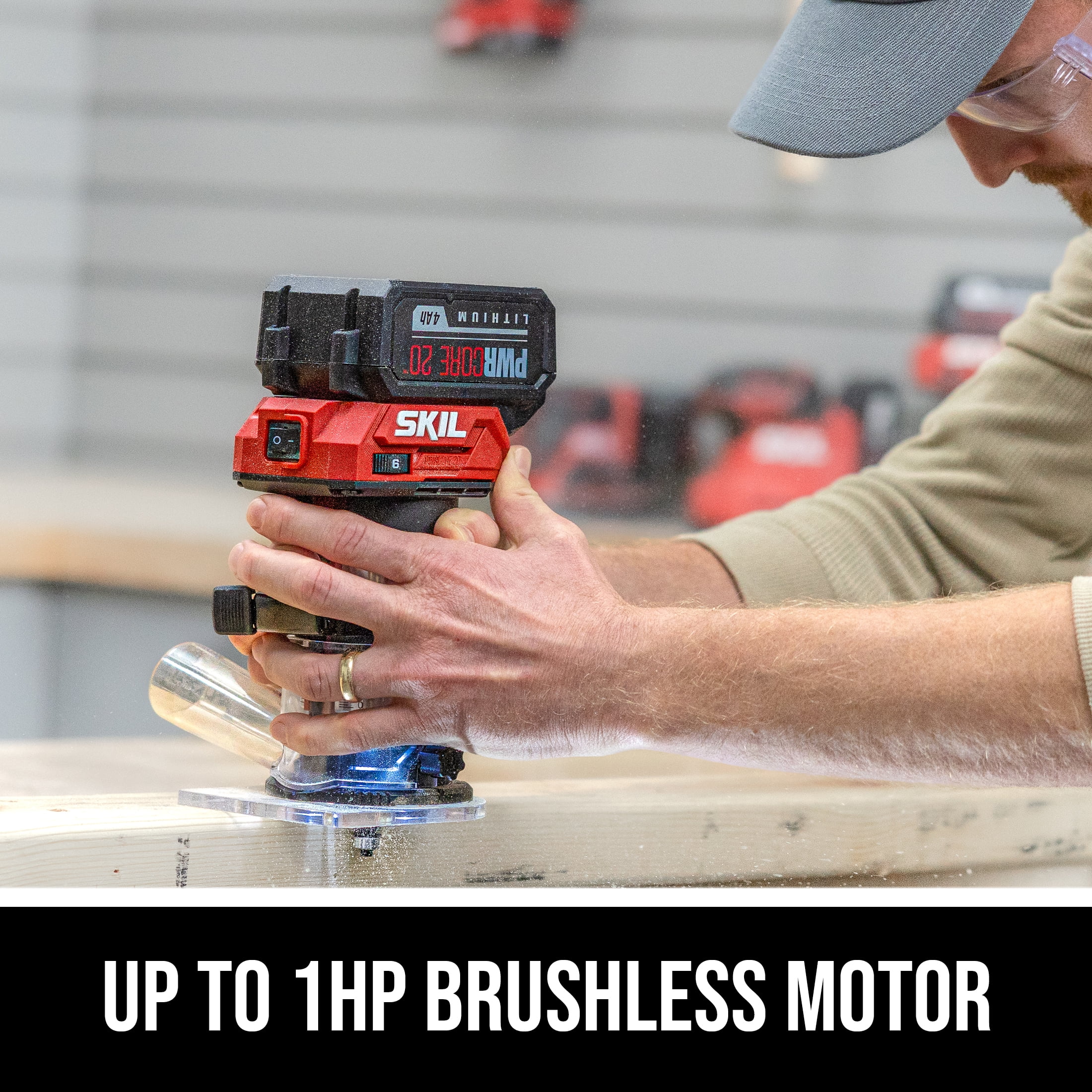 SKIL RT1430B-10 PWR CORE Brushless 20V Compact Router Kit, 3 Piece Bit Set Included with 4.0Ah Battery and Charger