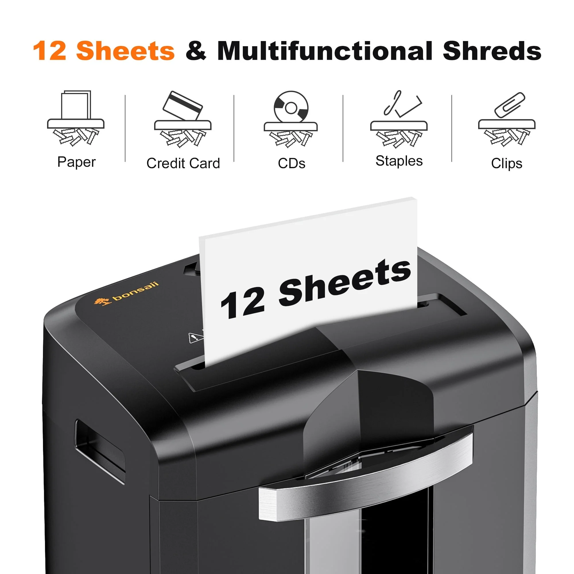 Bonsaii 12-Sheet Micro Cut Paper Shredder Heavy Duty Shredder with 4.1 gal Pullout Bin