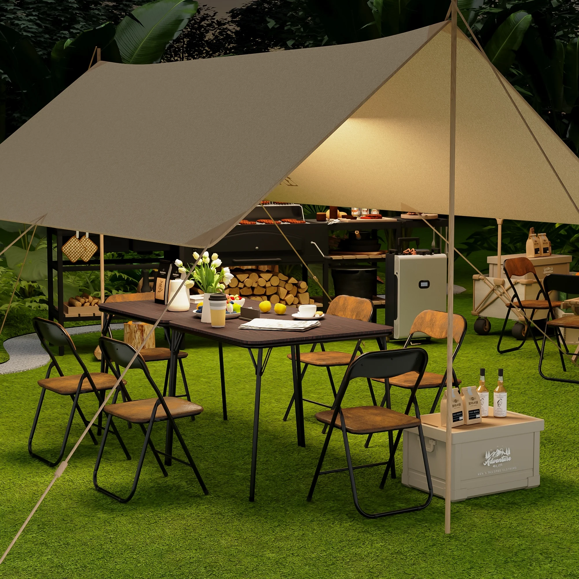 Homy Casa Hotel Lounge Folding Table, 34 Inch, Foldable and Space-Saving, Perfect for Hotel Lobbies or Waiting Areas, Brown